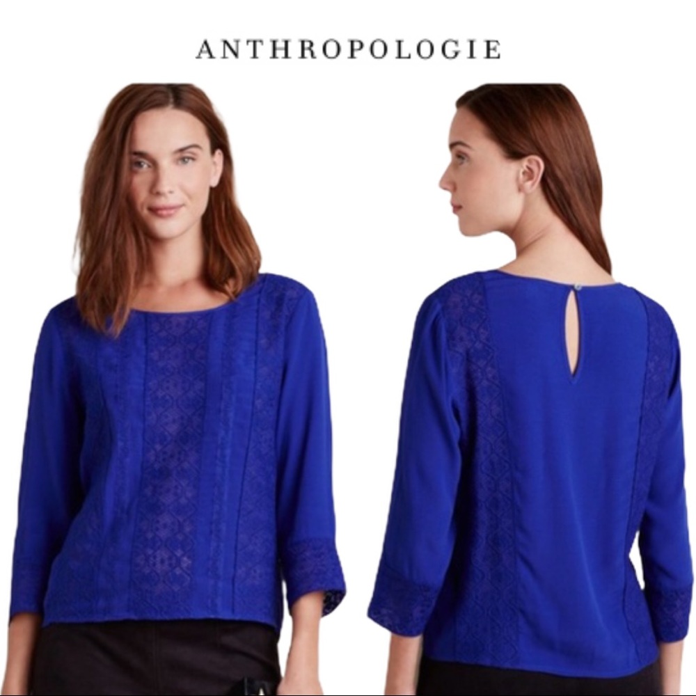 Anthropologie Meadow Rue Blue Salina Lace Blouse